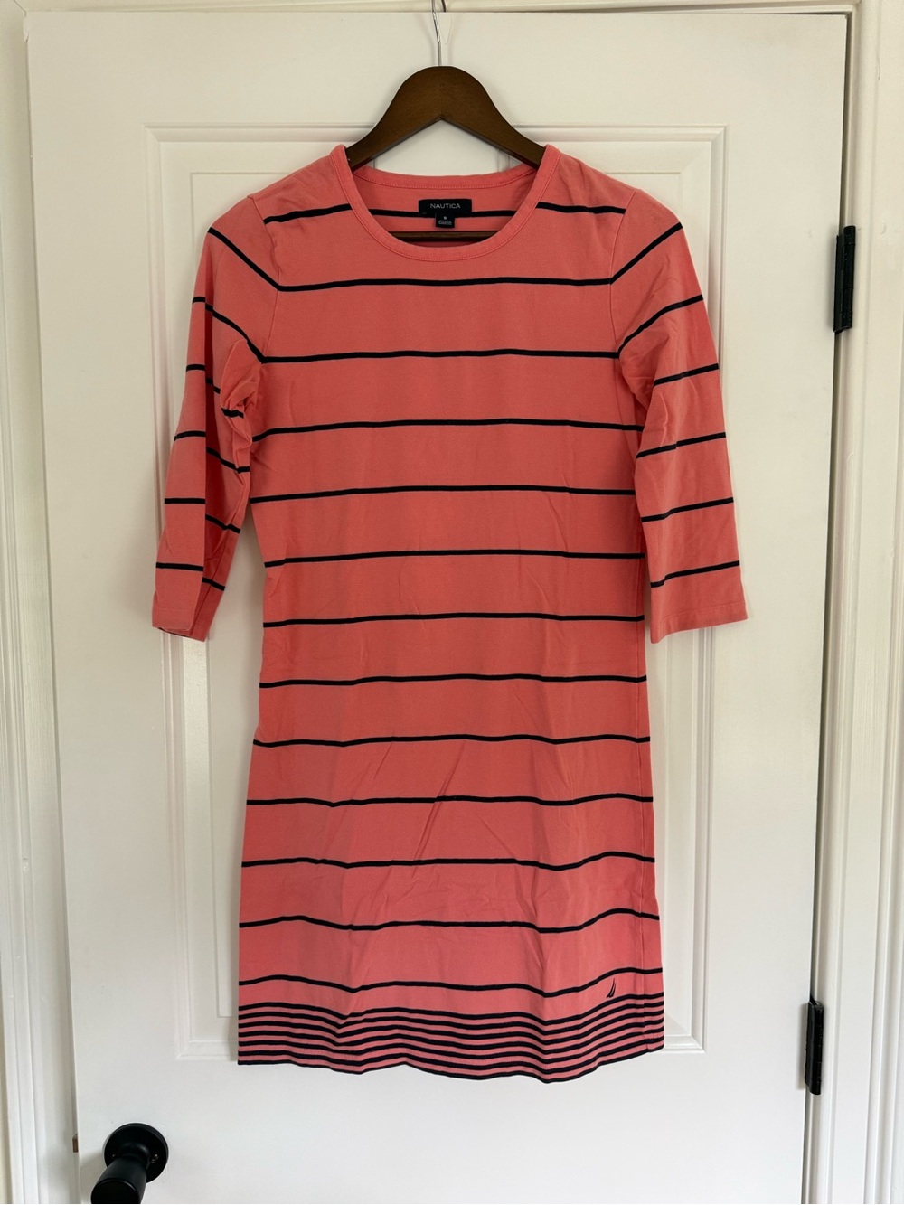Nautica Coral and Navy Striped Midi Dress